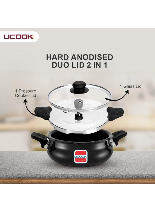 UCOOK By UNITED Ekta Group Hard Anodised Duo Lid 2 in 1 Induction Base 3 Litre Handi Shape Multipurpose All in one Outer Lid Pressure Cooker, Black - Image 4