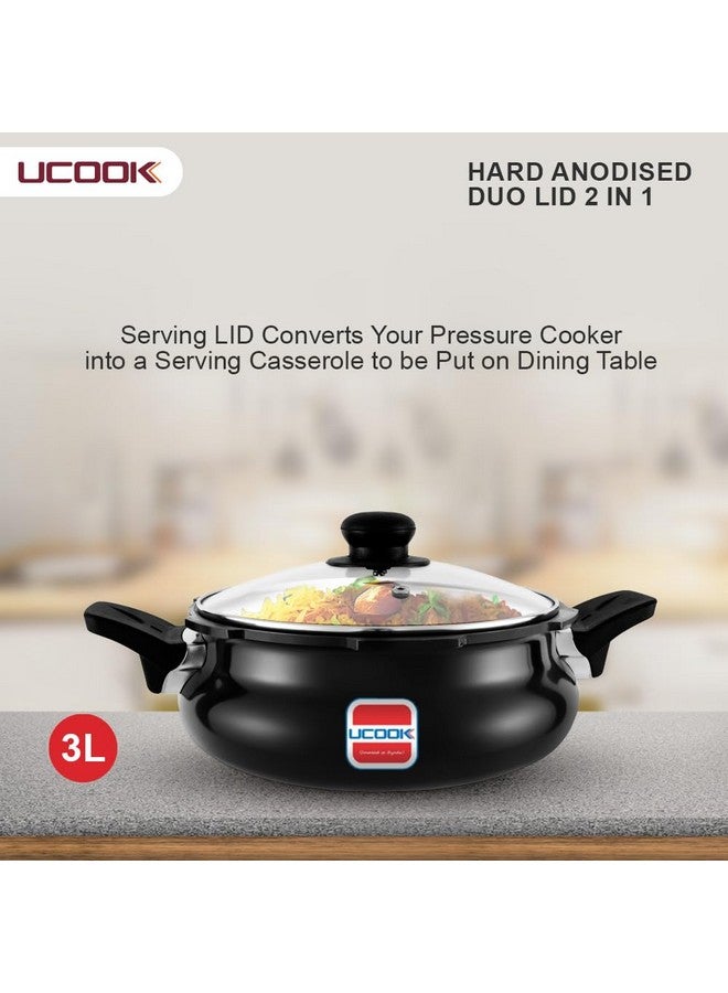 UCOOK By UNITED Ekta Group Hard Anodised Duo Lid 2 in 1 Induction Base 3 Litre Handi Shape Multipurpose All in one Outer Lid Pressure Cooker, Black - Image 5