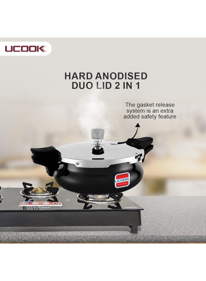 UCOOK By UNITED Ekta Group Hard Anodised Duo Lid 2 in 1 Induction Base 3 Litre Handi Shape Multipurpose All in one Outer Lid Pressure Cooker, Black - Image 3