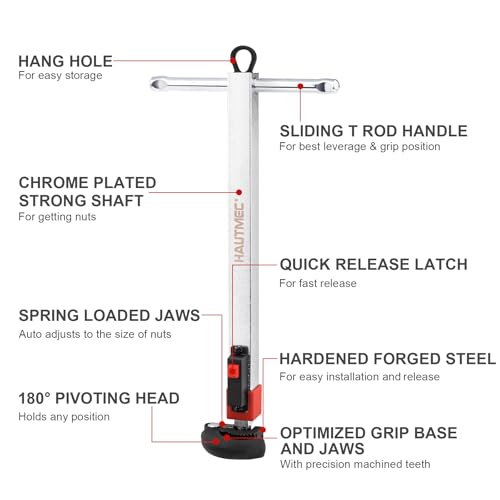 HAUTMEC 11-18inch Telescoping Basin Wrench, Sink Faucet Wrench for Tight Spaces with Replaceable Jaws Capacity 1-1/4''to 2-1/2", Plumber Wrenches for Faucet Hex Nuts Install and Repair Under Sink - Image 2