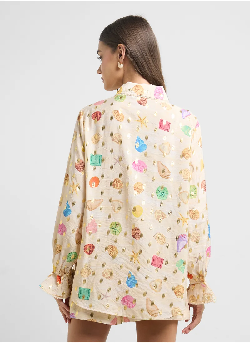 نيفر فولي دريسد Printed Button Down Shirt