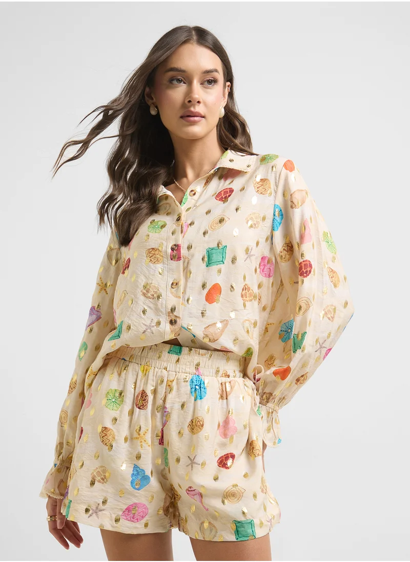 نيفر فولي دريسد Printed Button Down Shirt