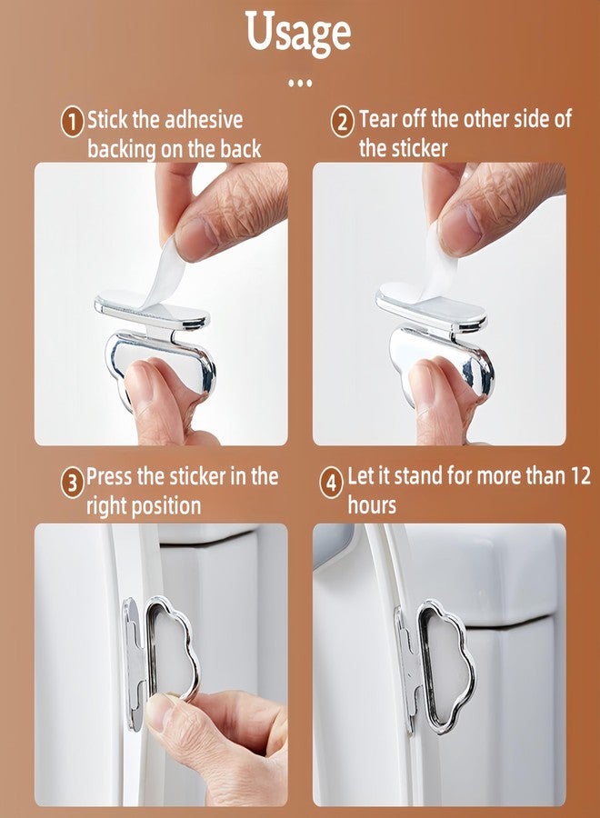 werdecade 2Pcs Toilet Seat Lid Lifter Self Adhesive ABS Cute Clouds Toilet Seat Holder Lift for Toilet Lid,Drawers,Bathroom,Home Decor,Office (Silver) - Image 5