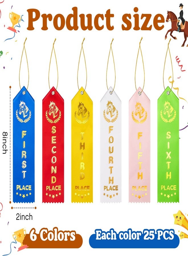 Janmercy 150 Pcs Horse Show Award Ribbons, 1st - 6th Place Flat Carded Set, Participation Ribbon with Event Card and Rope, Winner Recognition Ribbons for Competition, Sports Event, Contest Ornaments - Image 3