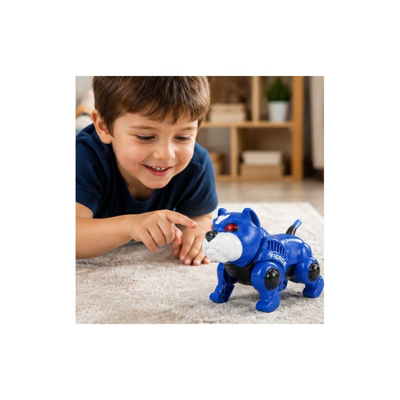 Mechanical Bully Pitbull Robot Dog Toy for Kids, Blue, Interactive Electronic Pet with Lights and Sounds - Image 3
