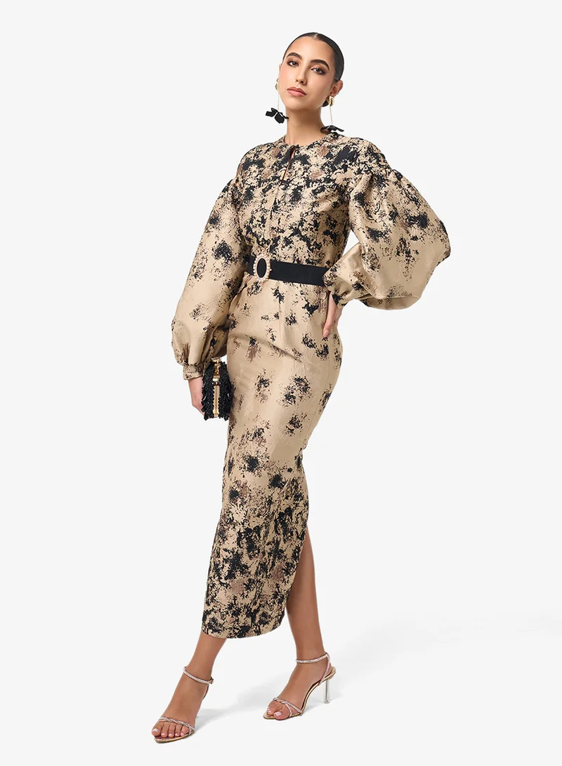 Threadz by Ajooni Puff Sleeve Belted Midi Dress