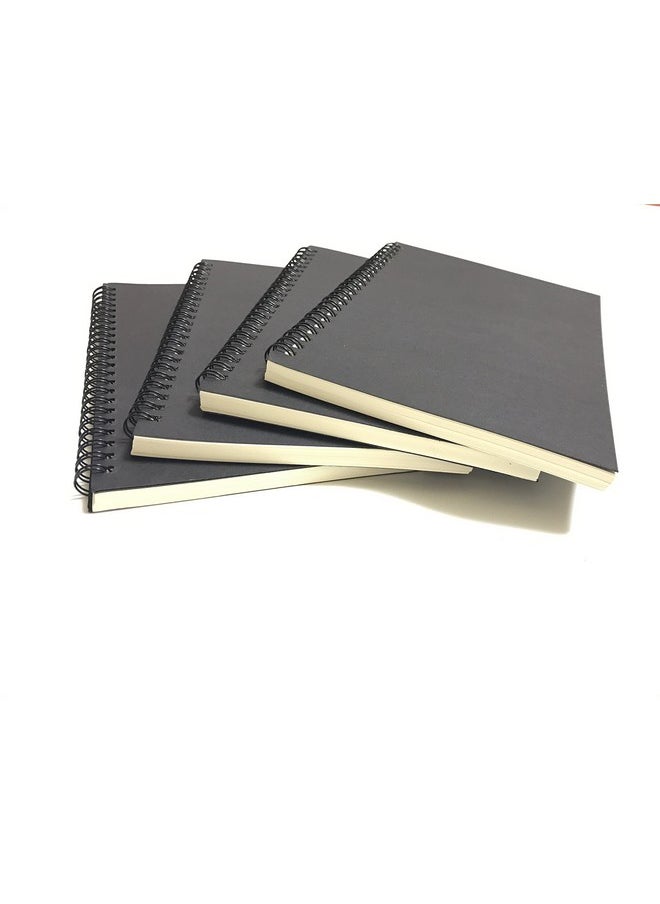 VEEPPO VEEPPO Spiral Sketch Notebook Pack Black Kraft Cardboard Cover White Blank Paper Wirebound Journal/Diary/Diy Album/Scrapbook Notebook (Black Cover+ White Paper-Pack Of 4, 14 X 21Cm), 100 Pages  - Image 1