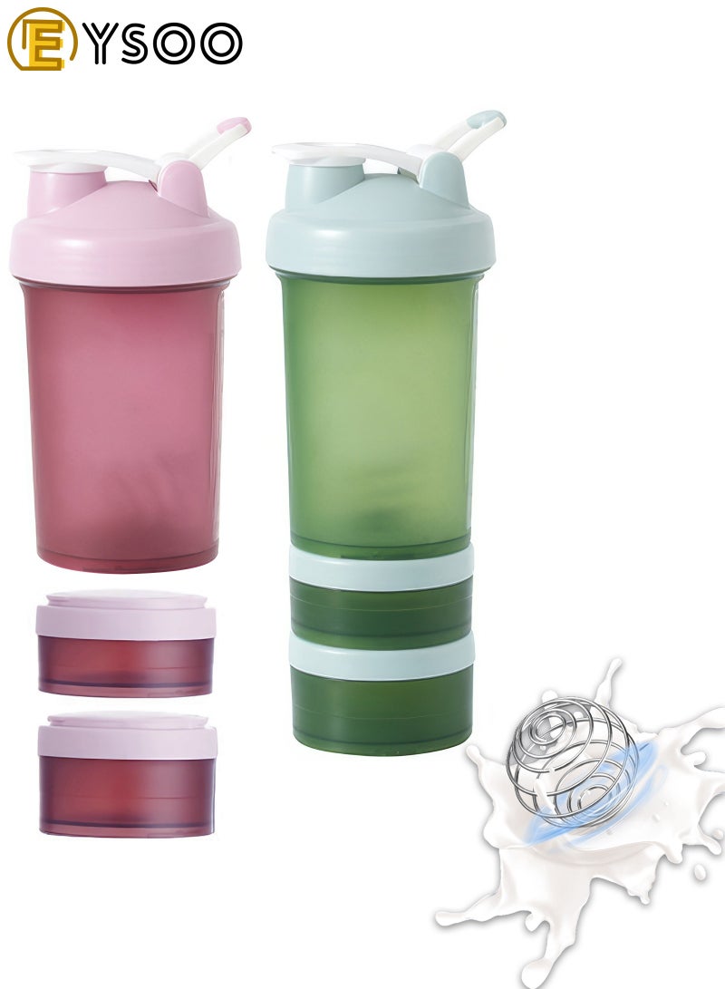  إيسو زجاجة هزاز البروتين EYSOO (علبتين) 500 مل / 17 أوقية - زجاجة هزاز لخلط البروتين مانعة التسرب خالية من BPA ثلاثية الطبقات مع حاوية تخزين أقراص المكملات الغذائية كوب هزاز جيم (وردي وأخضر） - Image 1