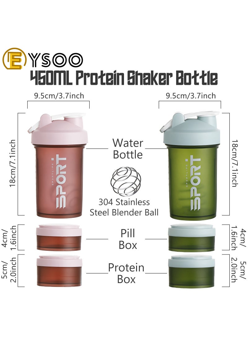  إيسو زجاجة هزاز البروتين EYSOO (علبتين) 500 مل / 17 أوقية - زجاجة هزاز لخلط البروتين مانعة التسرب خالية من BPA ثلاثية الطبقات مع حاوية تخزين أقراص المكملات الغذائية كوب هزاز جيم (وردي وأخضر） - Image 3