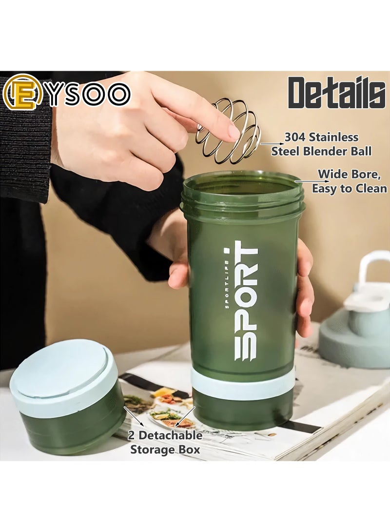 إيسو زجاجة هزاز البروتين EYSOO (علبتين) 500 مل / 17 أوقية - زجاجة هزاز لخلط البروتين مانعة التسرب خالية من BPA ثلاثية الطبقات مع حاوية تخزين أقراص المكملات الغذائية كوب هزاز جيم (وردي وأخضر） - Image 4