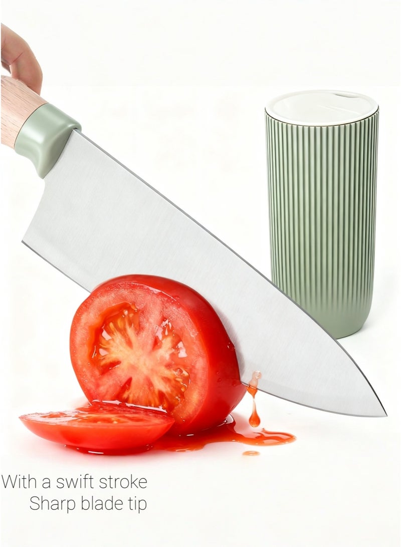 سي&إي طقم سكاكين مطبخ مع حامل سكاكين، طقم سكاكين مطبخ مكون من ٦ قطع، بمقابض خشبية، مصنوع من الفولاذ المقاوم للصدأ عالي الكربون، مزود بمقابض مريحة، مقاوم للصدأ، أخضر - Image 3