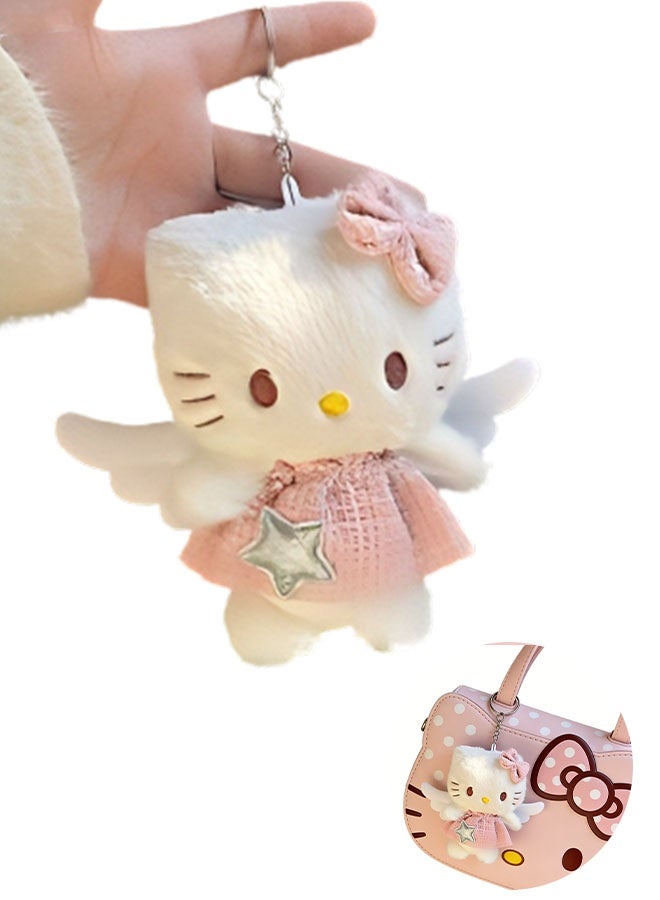 Hello Kitty Cute Plush Toy Doll Keychain Short Plush Bear Outfit 12cm Plush Doll Backpack, Car, Stationery Box Pendant - Image 1