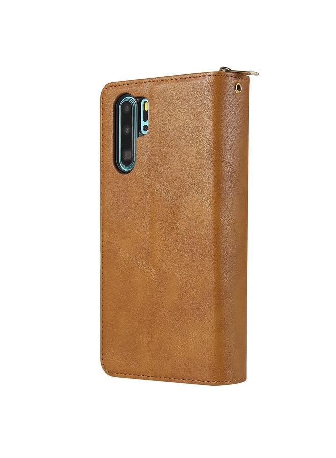زبون جراب لهاتف Huawei P30 Pro، حقيبة محفظة بسحاب، جراب جلدي PU قلاب أفقي مع حامل و9 فتحات للبطاقات ومحفظة وحبل وإطار للصور - Image 3