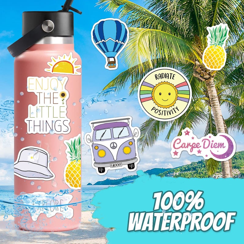 Debinolo 120 Pcs Preppy Stickers, Summer Stickers for Water Bottles Girls, Laptop Accessory Waterproof, Cute Decals for Phone Waterbottle MacBook Cup, Summer Themed Stickers for Teens - Image 2