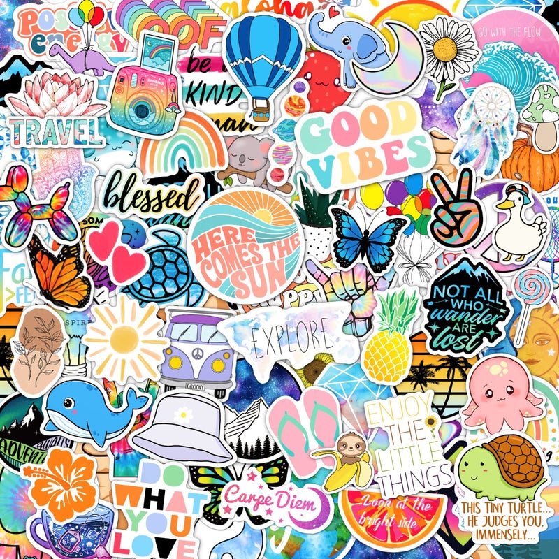 Debinolo 120 Pcs Preppy Stickers, Summer Stickers for Water Bottles Girls, Laptop Accessory Waterproof, Cute Decals for Phone Waterbottle MacBook Cup, Summer Themed Stickers for Teens - Image 1
