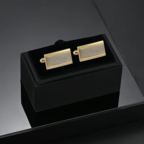 wynameleri Enamel Cufflinks Classic Black Set in Gift Box for Men Gold - Image 4