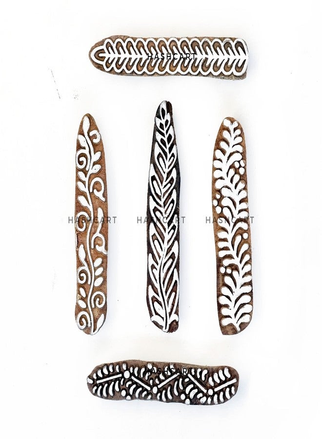 TWOGRAMS Finger Shape Wood Block Print Stamps - Wooden Blocks for Block Printing - Henna Saree Border Scrapbooking Fabric Textile Paper Kids Art Work - TwoGrams | Set of 5 | - Image 1