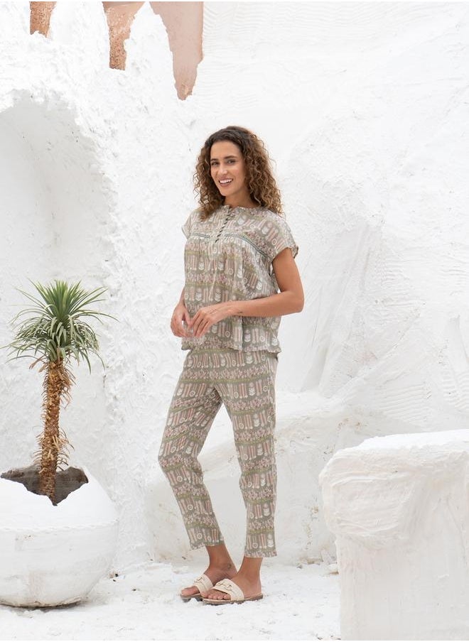 sanskrutihomes Women Pure Cotton Ethnic Motifs Printed Night suit by Styli  - Image 3