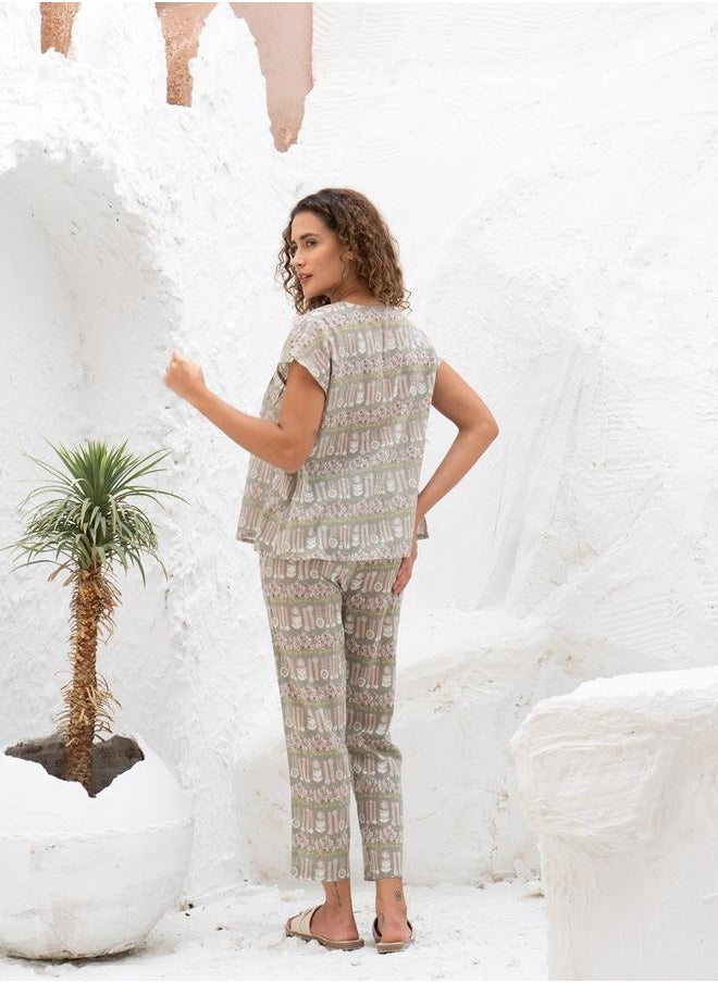 sanskrutihomes Women Pure Cotton Ethnic Motifs Printed Night suit by Styli  - Image 4