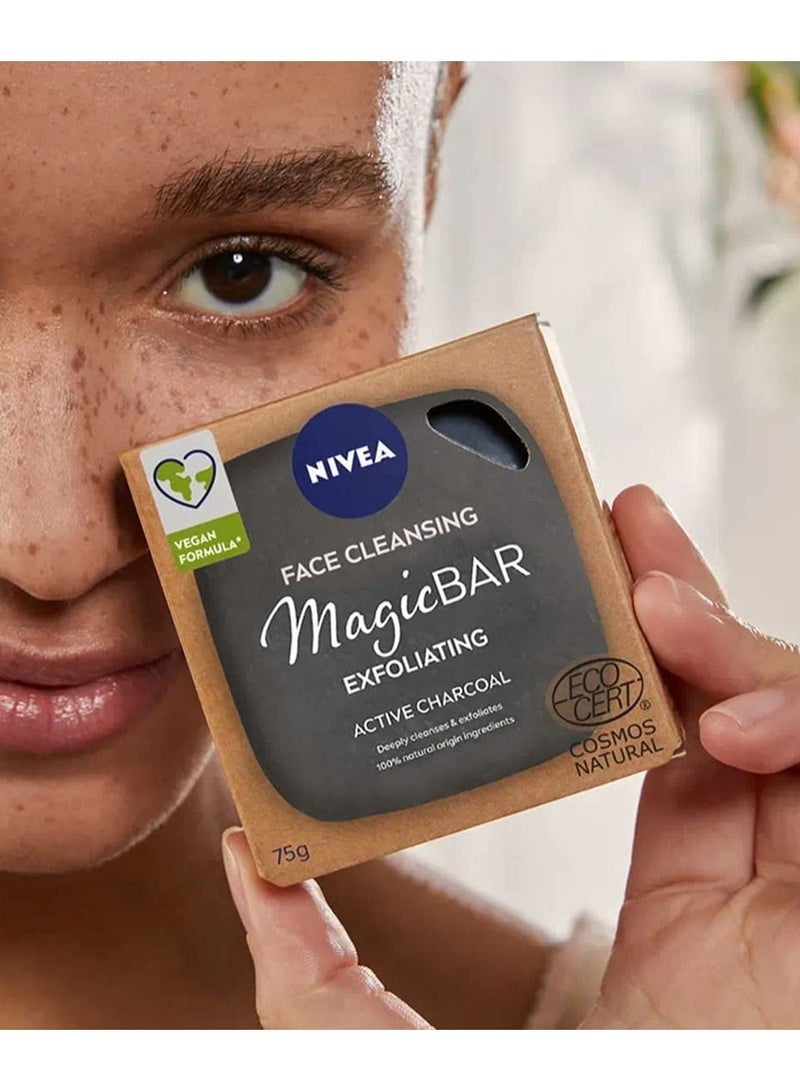 NIVEA MagicBAR Exfoliating Charcoal Face Cleansing Bar (75g), Active Charcoal Face Cleanser, Plastic-Free Facial Cleansing Bar, Facial Cleanser with Recyclable Packaging - Image 4