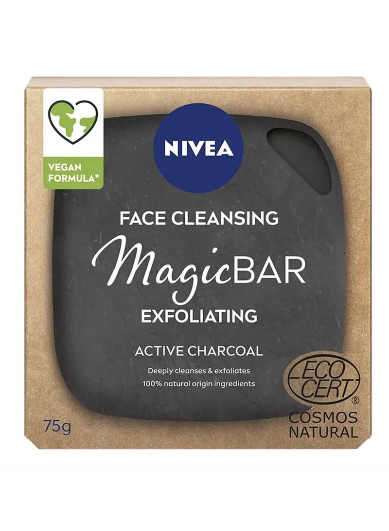 NIVEA MagicBAR Exfoliating Charcoal Face Cleansing Bar (75g), Active Charcoal Face Cleanser, Plastic-Free Facial Cleansing Bar, Facial Cleanser with Recyclable Packaging - Image 1