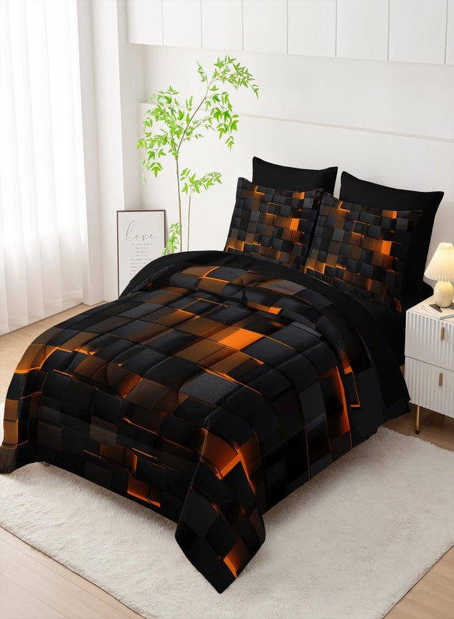 Nttopship Geometric Yellow Black King Comforter Set,Light Honeycomb Bedding Set 7 Piece in A Bag,Bed Sheet Set Geometry Decor,Microfiber Lightweight All Season - Image 2