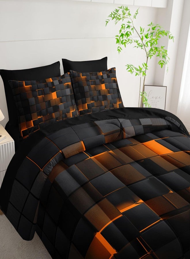 Nttopship Geometric Yellow Black King Comforter Set,Light Honeycomb Bedding Set 7 Piece in A Bag,Bed Sheet Set Geometry Decor,Microfiber Lightweight All Season - Image 3