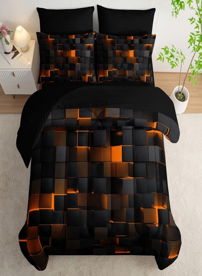 Nttopship Geometric Yellow Black King Comforter Set,Light Honeycomb Bedding Set 7 Piece in A Bag,Bed Sheet Set Geometry Decor,Microfiber Lightweight All Season - Image 4
