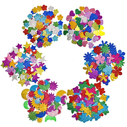 iKammo [6 Pack] Glitter Foam Letter Stickers Foam Stars Heart Self-Adhesive Stickers 3D Color Journaling Stickers for Kids Creative Toys DIY Scrapbooking Card Making Accessories,Assorted Mixed Colors. - Image 1