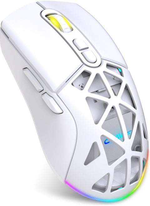 Nexus Air V1 Wireless 10000 Dpi Pixart PMW3325 Sensor RGB Wireless Gaming Mouse with Macro Software & Changeable Cover - White (2.4 GHz Wireless + BT5.1 + Type-C Support)