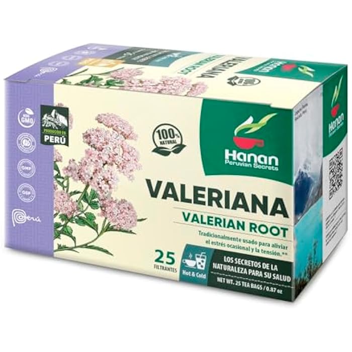 Hanan Peruvian Secrets Valeriana Herbal Tea | 100% Natural Valerian Root | 25 Tea Bags | Naturally Aids in Relieving Occasional Stress, Tension | Safely Promotes Sleep and Relaxation (Single Pack) - Image 1