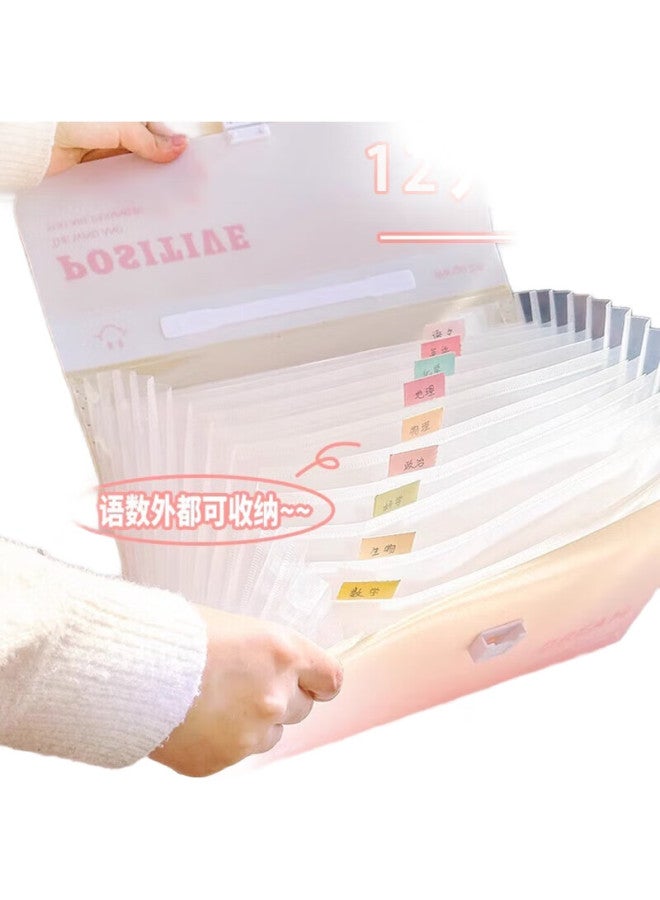 Wengu [Back To School Essential] Wengu Gradient Color 12-Compartment A4 Large Capacity Accordion File Folder, Multi-Layer Document Organizer For High School Students, Subject Classification File Holder, Elementary School Exam Paper Storage Bag, E587 Pink B - Image 1