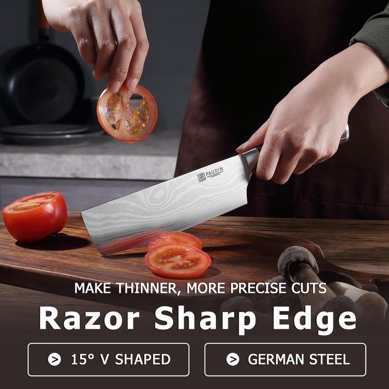 PAUDIN Nakiri Knife - 7" Razor Sharp Meat Cleaver and Vegetable Kitchen Knife, High Carbon Stainless Steel, Multipurpose Asian Chef Knife for Home and Kitchen with Ergonomic Handle - Image 3