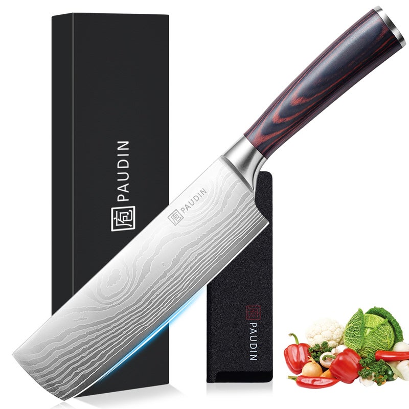 PAUDIN Nakiri Knife - 7" Razor Sharp Meat Cleaver and Vegetable Kitchen Knife, High Carbon Stainless Steel, Multipurpose Asian Chef Knife for Home and Kitchen with Ergonomic Handle - Image 1