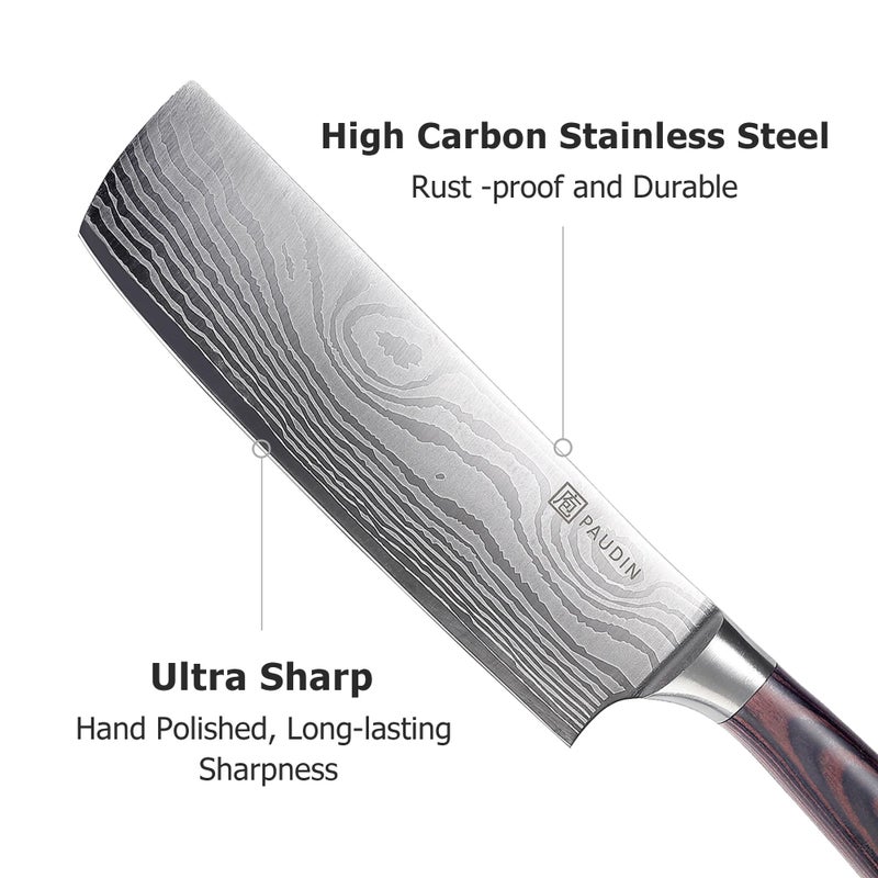 PAUDIN Nakiri Knife - 7" Razor Sharp Meat Cleaver and Vegetable Kitchen Knife, High Carbon Stainless Steel, Multipurpose Asian Chef Knife for Home and Kitchen with Ergonomic Handle - Image 5