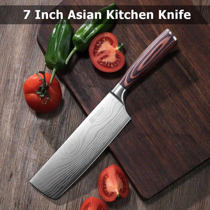 PAUDIN Nakiri Knife - 7" Razor Sharp Meat Cleaver and Vegetable Kitchen Knife, High Carbon Stainless Steel, Multipurpose Asian Chef Knife for Home and Kitchen with Ergonomic Handle - Image 4