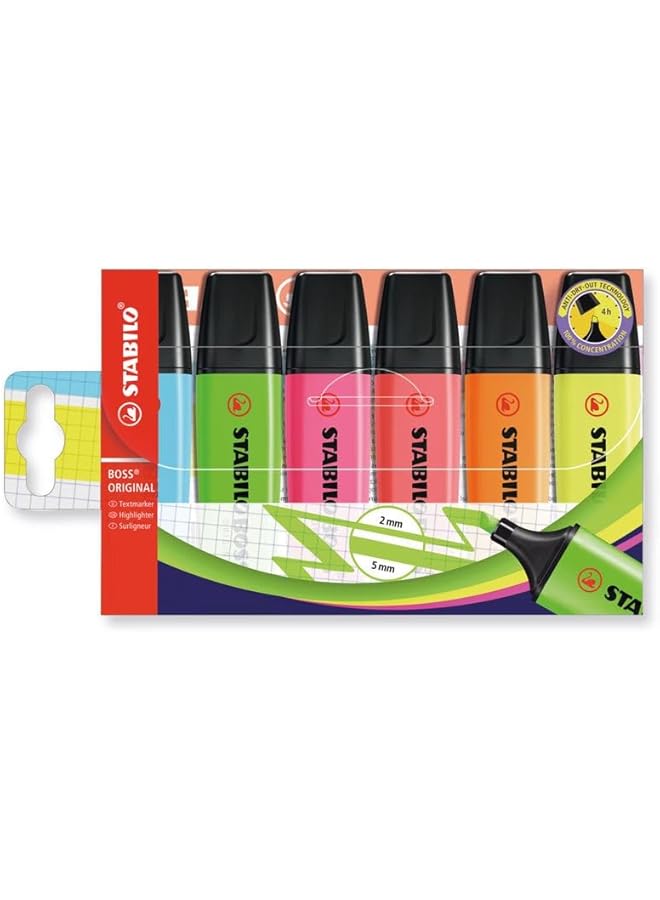 STABILO Highlighter Boss Original Wallet Of 6 Assorted Colours  - Image 1