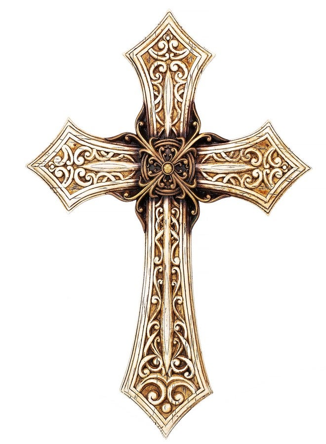 Eagrafts Rustic Decorative Layered Wood Like Resin Wall Cross (White) - Image 1