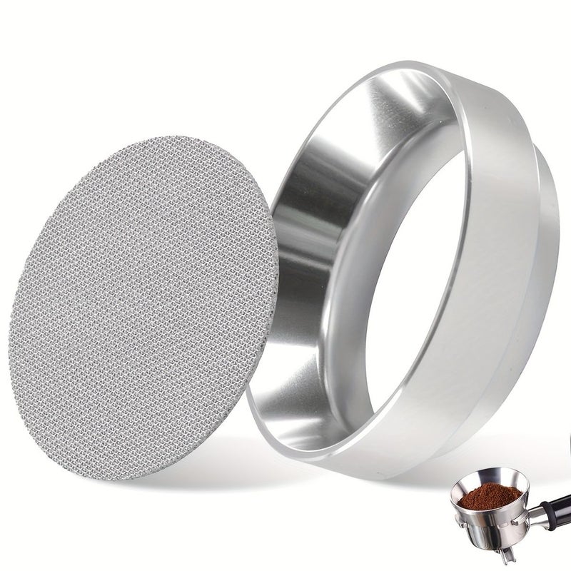 2Pcs Coffee Bottomless Portafilter Accessory Set Include 51mm Aluminum Dosing Ring And Stainless Steel Espresso Puck Screen Coffee Powder Dosing Funnel Replacement Parts Black - Image 1