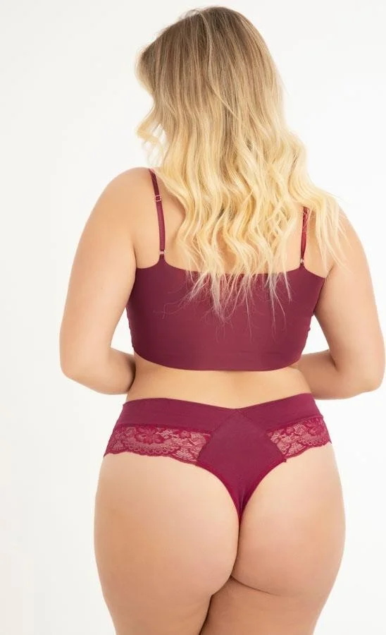 كوتن هيل Lace and Rubber Detailed Plus Size Women's Thong Panties 5 Pack