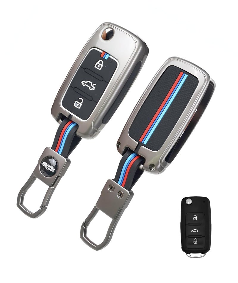 Auto Thrill Premium Metal Alloy Key Cover for Skoda and Volkswagen - Polo Vento Jetta Ameo Passat and Skoda Rapid Laura Superb Octavia Fabia Yeti 3 Button Flip Key - Image 1