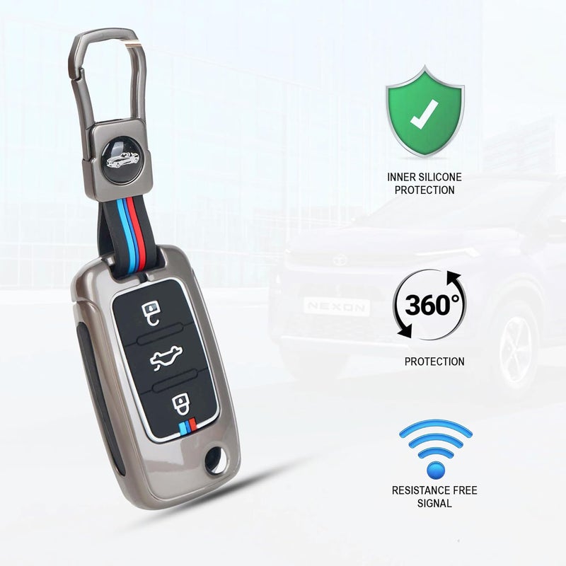 Auto Thrill Premium Metal Alloy Key Cover for Skoda and Volkswagen - Polo Vento Jetta Ameo Passat and Skoda Rapid Laura Superb Octavia Fabia Yeti 3 Button Flip Key - Image 2