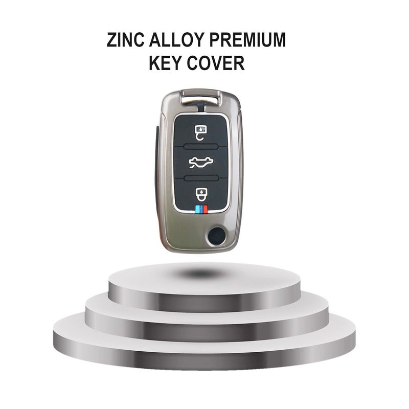 Auto Thrill Premium Metal Alloy Key Cover for Skoda and Volkswagen - Polo Vento Jetta Ameo Passat and Skoda Rapid Laura Superb Octavia Fabia Yeti 3 Button Flip Key - Image 3