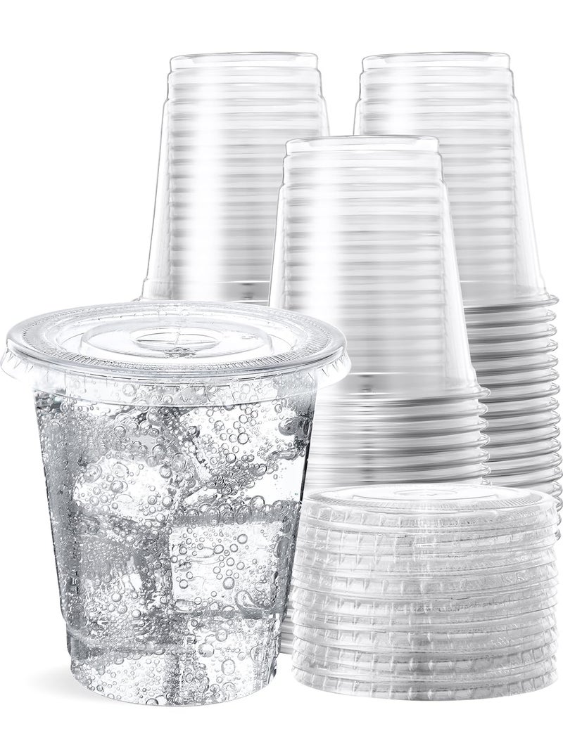 SHOPDAY Disposable Plastic Cups with Lids 8 oz Clear Plastic Cups 100 Pack Cold Drink Containers Party Cups for Beverage Coffee Soda Juice Smoothie