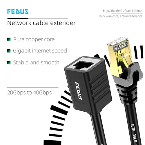FEDUS Cat8 Ethernet Extension Cable 5 Meter RJ45 Shielded Male to Female LAN cord Extender Cable, Support cat7 / Cat6 / Cat5e / Cat5 Standards High Speed 40Gbps 2000Mhz SFTP Patch Cord LAN Cable - Image 5