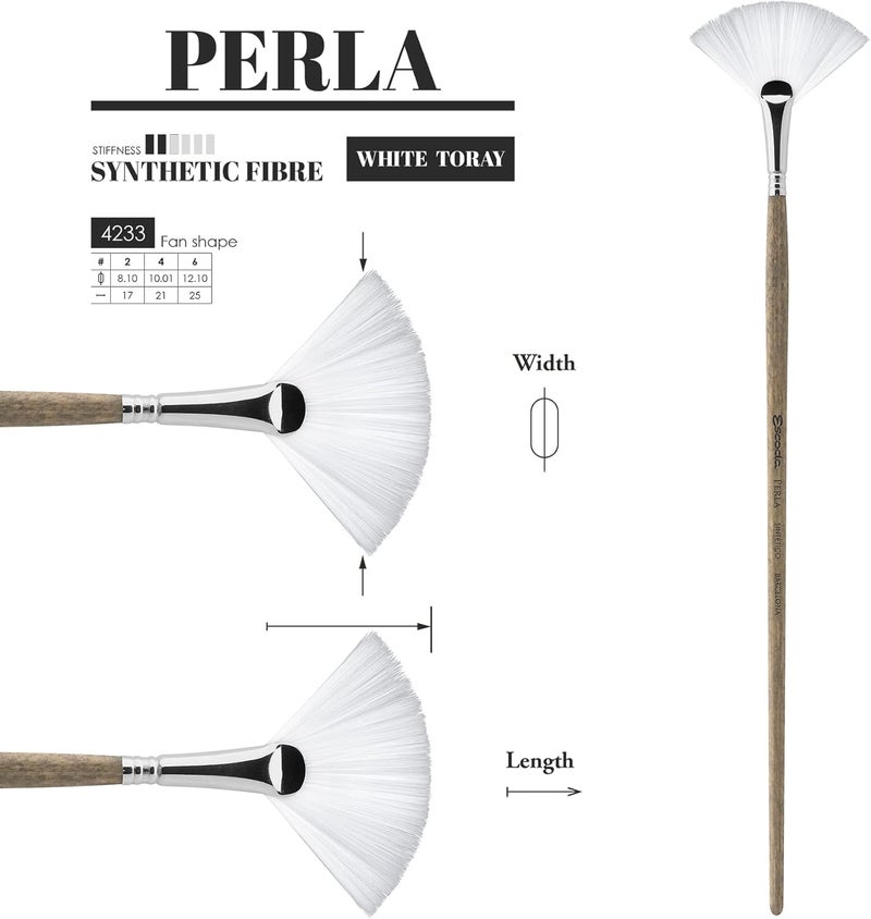 Escoda Perla Series 4233 Artist Oil  Acrylic Long Handle Paint Brush Synthetic White Toray Filament Fan Size 4 - Image 4