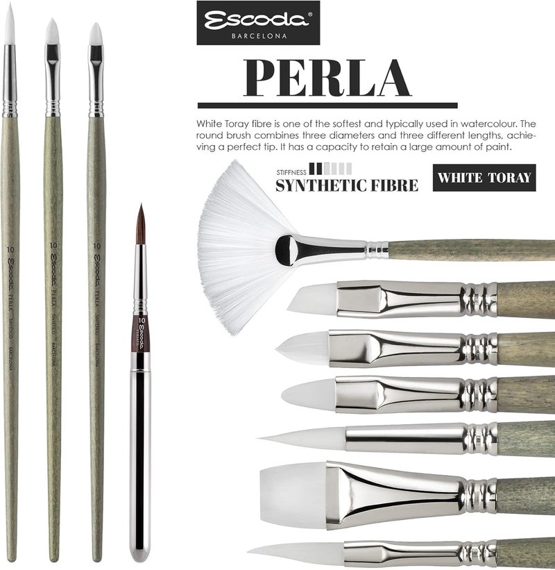 Escoda Perla Series 4233 Artist Oil  Acrylic Long Handle Paint Brush Synthetic White Toray Filament Fan Size 4 - Image 3