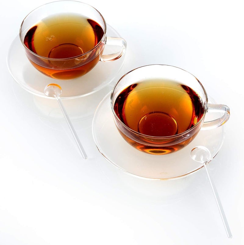 Teabloom Teabloom Kyoto Teacup and Saucer Set 2Pack  Large Size  12 OZ 350 ML Capacity  Crystal Clear Design  Premium Borosilicate Glass  Heat Resistant Microwave Safe  Glass Mug Set - Image 4