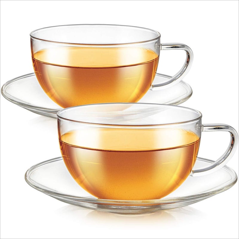 Teabloom Teabloom Kyoto Teacup and Saucer Set 2Pack  Large Size  12 OZ 350 ML Capacity  Crystal Clear Design  Premium Borosilicate Glass  Heat Resistant Microwave Safe  Glass Mug Set - Image 3
