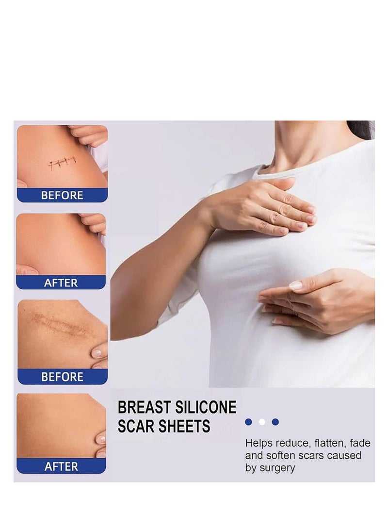 Silicone Scar Sheets, Reusable Washable Silicone Scar Tape, Surgery Scars Removal Treatment, Medical Grade Silicone Scar Sheets for Breast 4Pairs